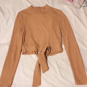 Long sleeve backless shirt, tan